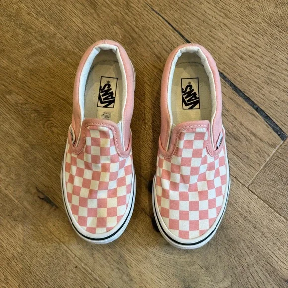 Vans Kids Pink and White Checkered Slip-On Sneakers - Picture 1 of 6